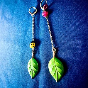 Betsy Johnson- Gold Tone Earrings w/ Flowers and Ladybugs